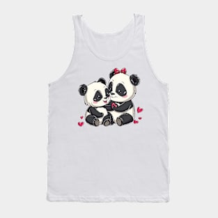 Valentine Cartoon Panda Bear Couple Tank Top